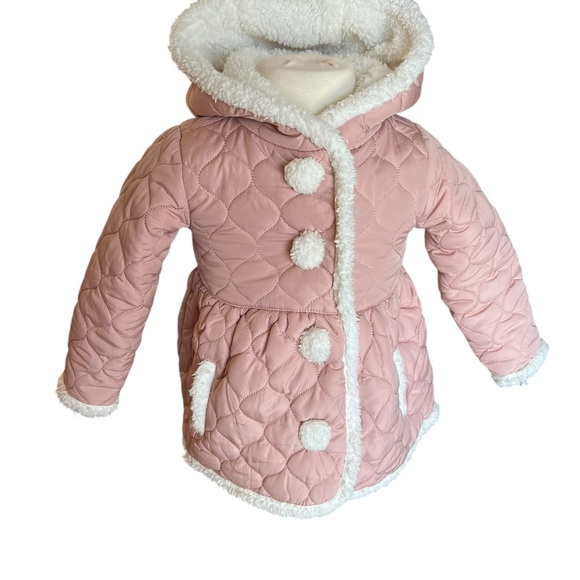 Tahari Quilted Hooded Sherpa Lined Winter Jacket/Coat, Pink and White, 2T - Picture 8 of 9